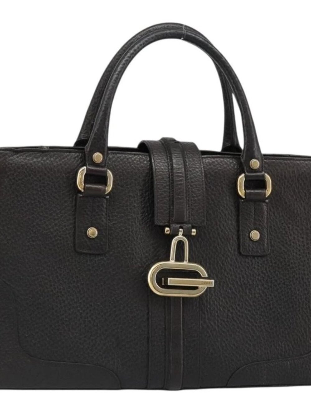 GUCCI Hand Bag Leather Black Gold 131325 Auth